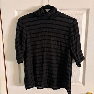 Women’s Rachel Comey Sheer Striped High Neck 3/4 Sleeve Blouse Black Sz 4